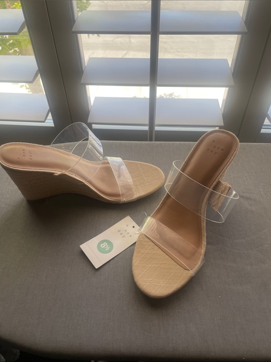 a new day Shoes - a new day Beige Espadrille Wedges with Clear Double Straps Size 8.5